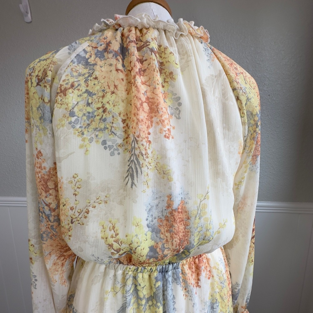 Romantic Feminine Boho INDIGO ROSE Floral Dress Size M Ruffle Cottage Flowy Knee - Picture 12 of 16